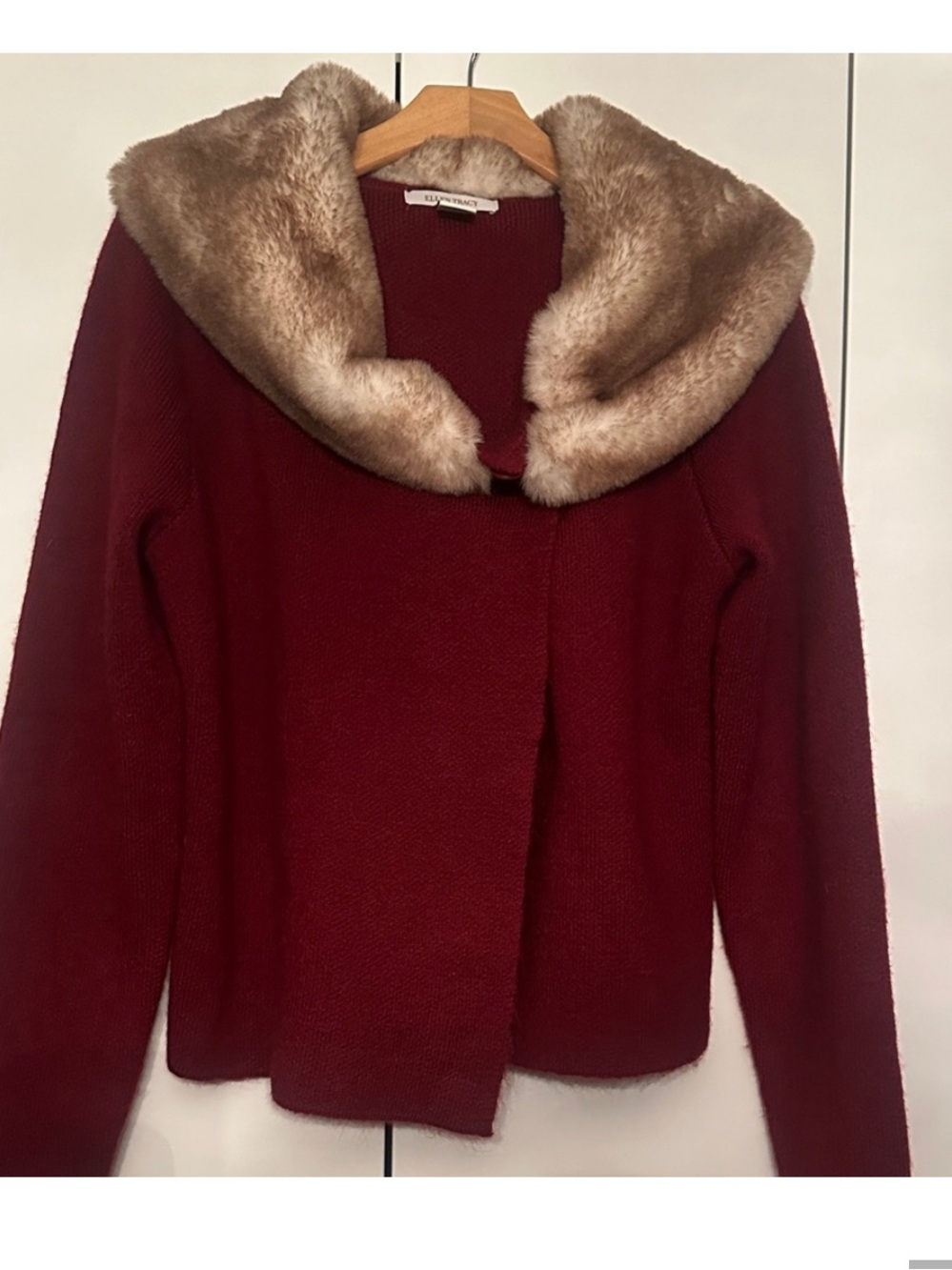 Burgundy Sweater with Faux Fur Collar